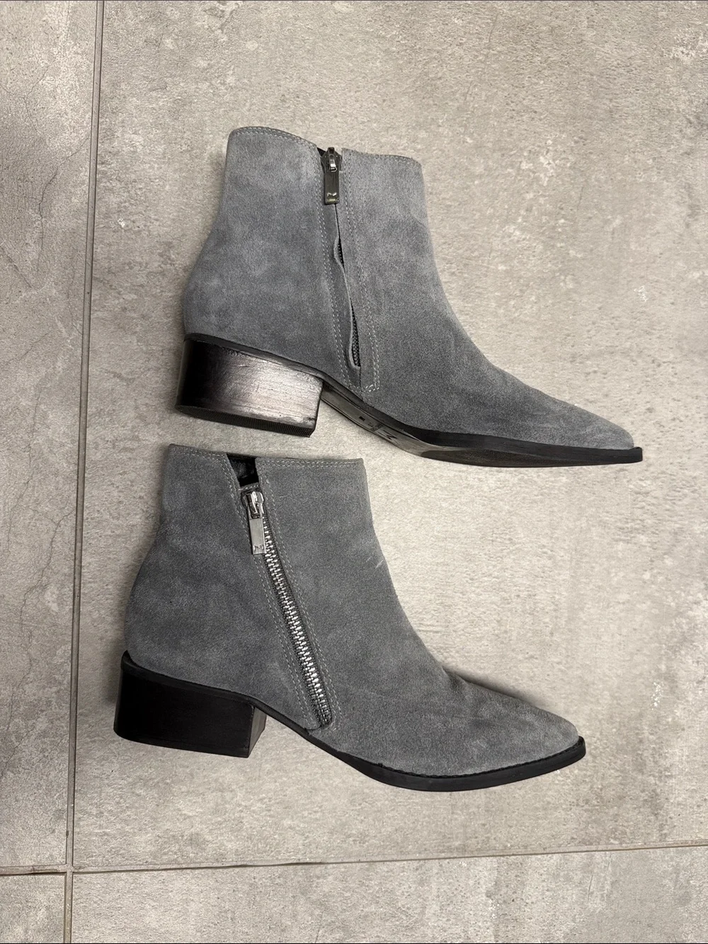 Marc Fisher Charcoal Suede Pointed Toe Ankle Booties with Side Zip